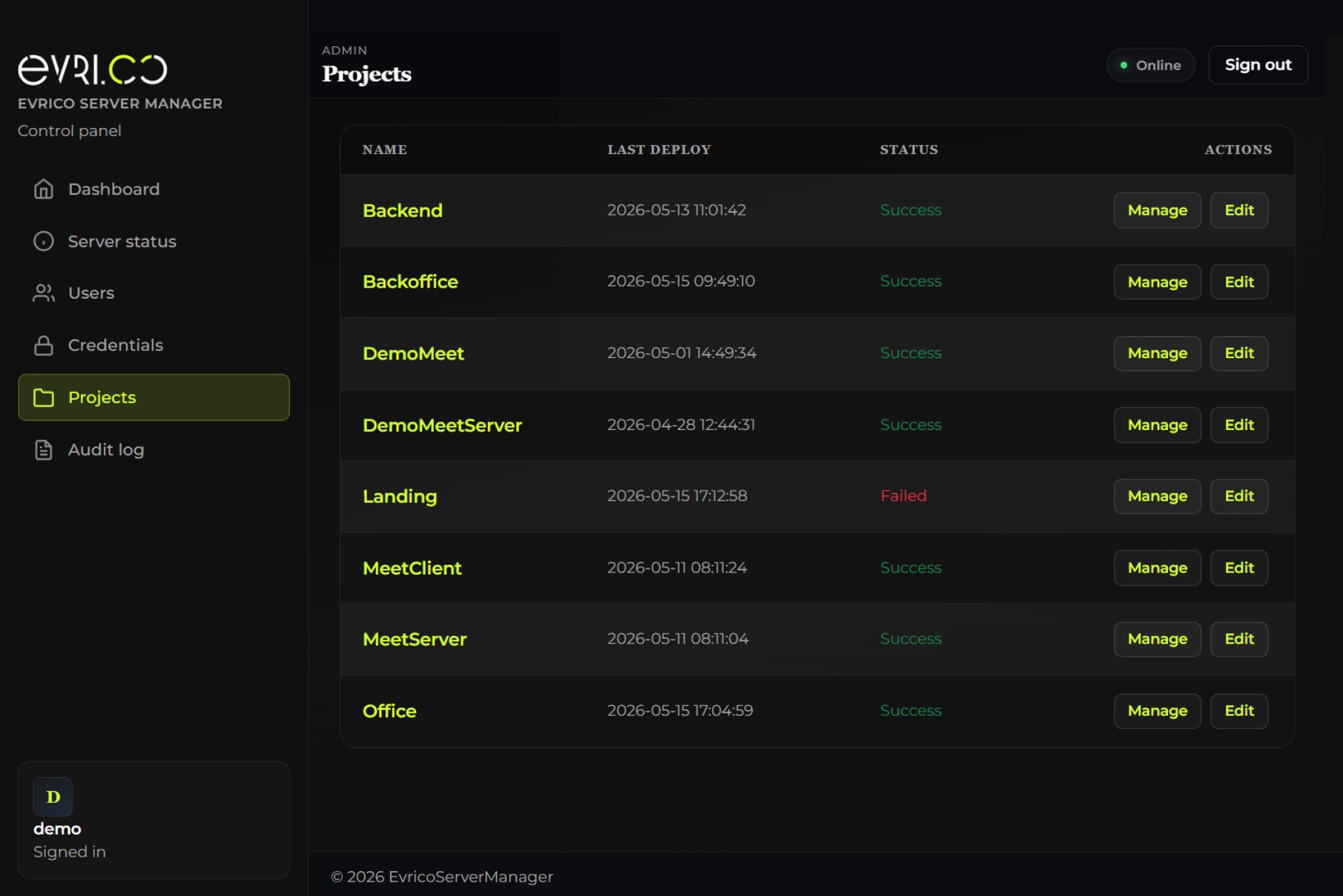 Evrico Server Manager